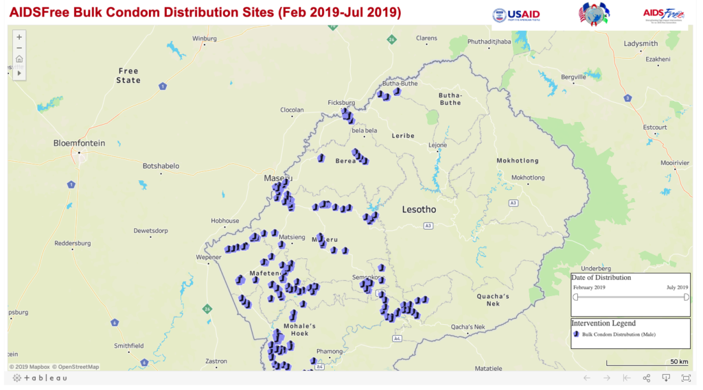 Map of the AIDSFree Bulk Condom Distribution Sites