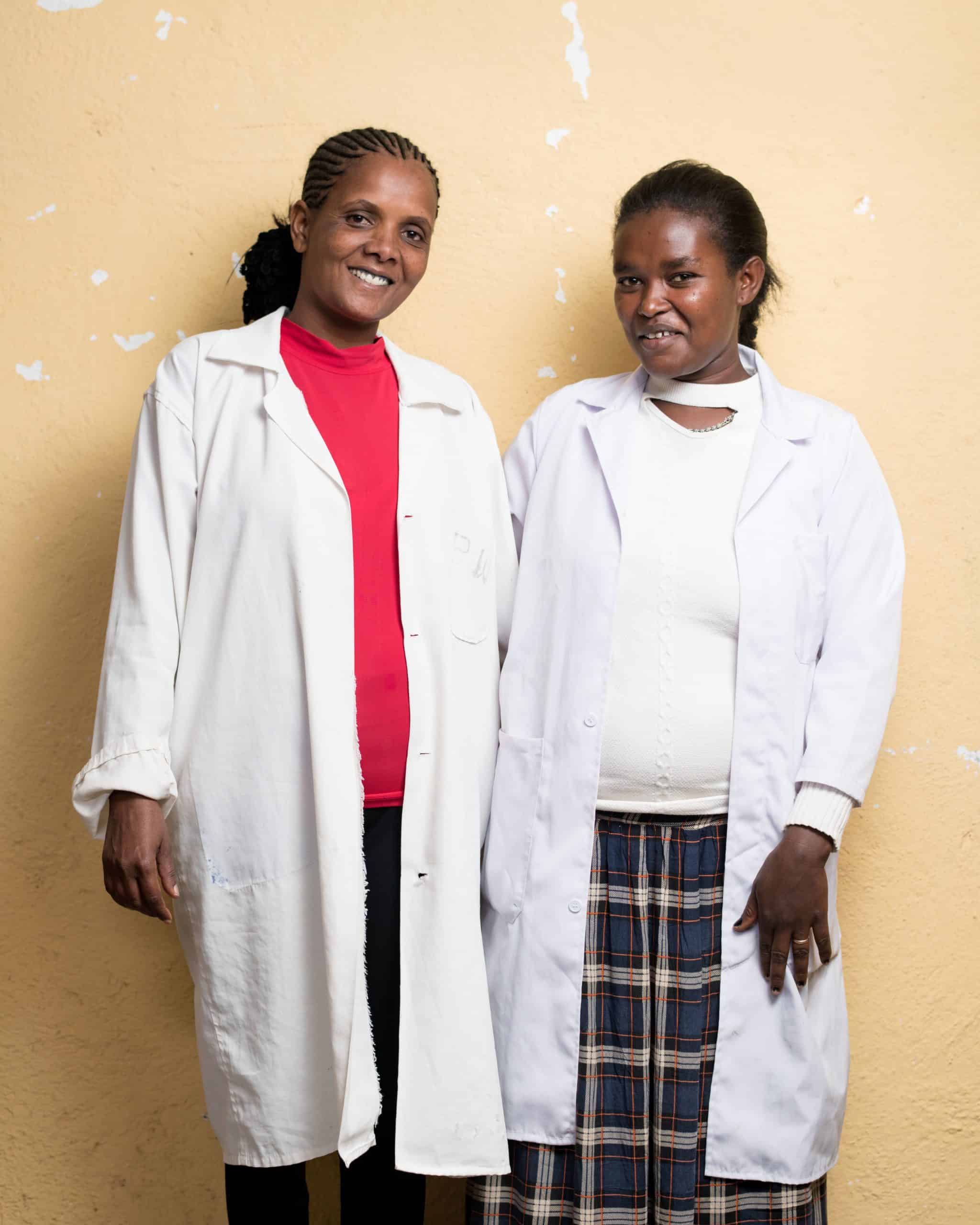 Health Extension Workers (HEW) Asefu Gebre-Selassie (in red top) and Abeba Abreham (in white top) at Hagre Selam Health Post in Hintalo Wojerat woreda of the South East Zone of Tigray Region, Ethiopia.