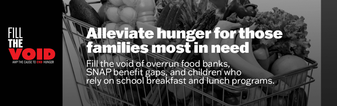 "Alleviate hunger for those families most in need" graphic from Fill the VOID