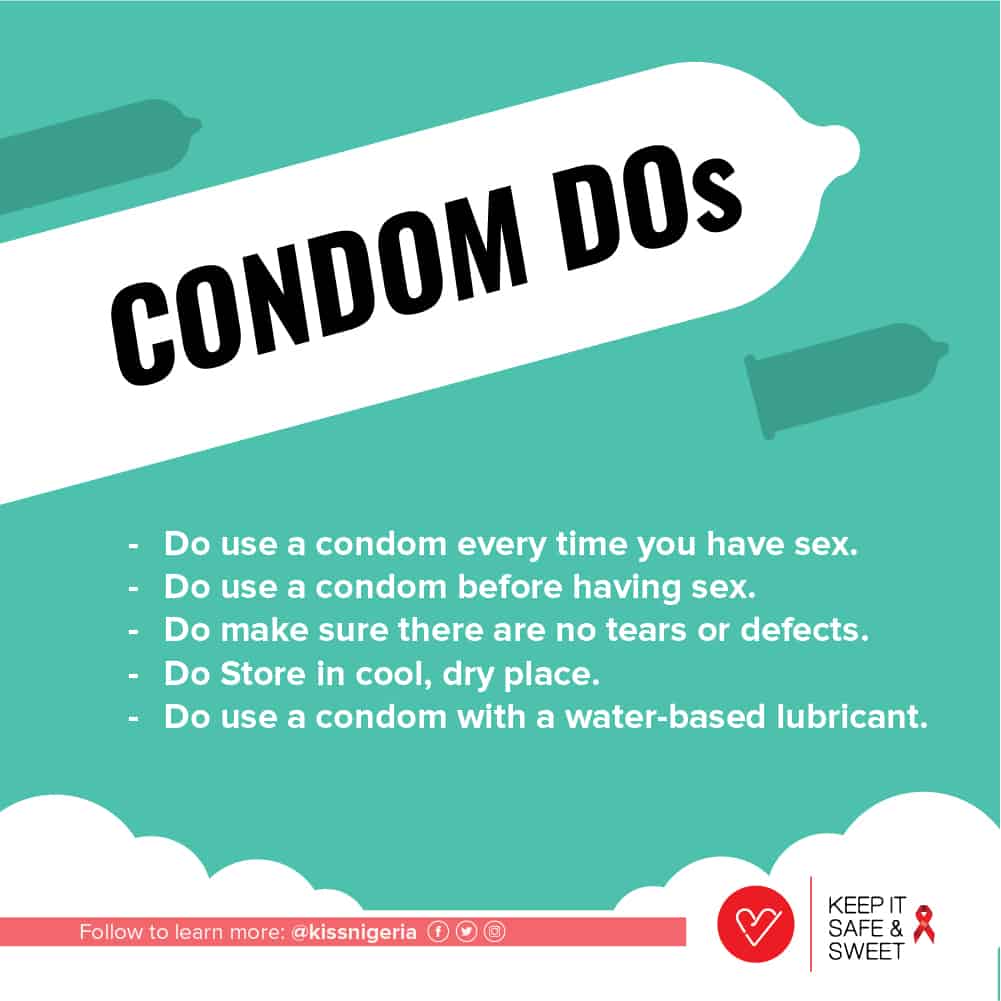KISS campaign graphic that details how to use a condom correctly.