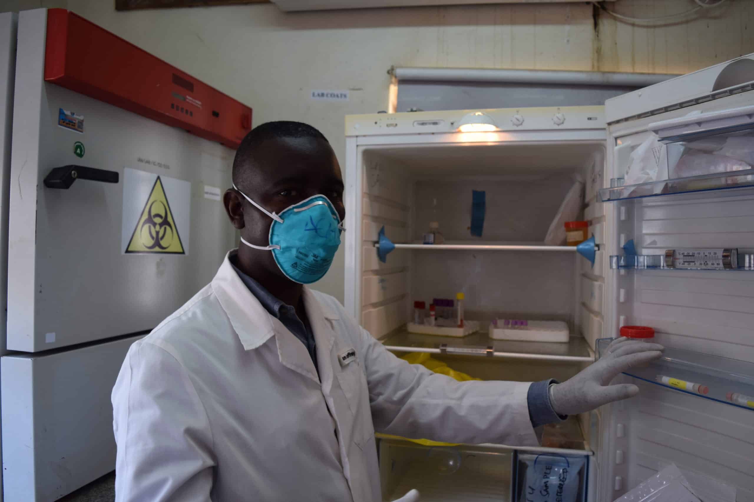 Geoffrey Achilam, Lab Technologist leading the GeneXpert testing at Lira Regional Referral Hospital.
