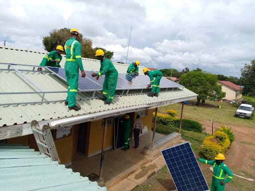 Solar panels getting installed at one of the health facilities in Lango to support with back-up for power outages experienced in the region.
