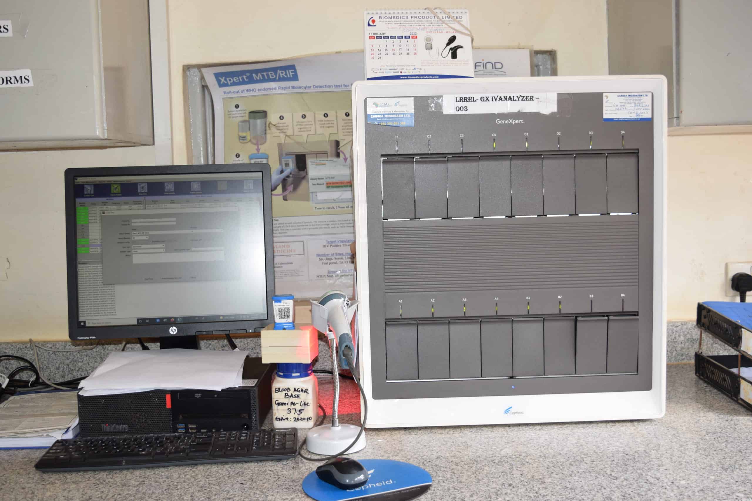 The 16 module GeneXpert machine set up in a health center in Uganda.