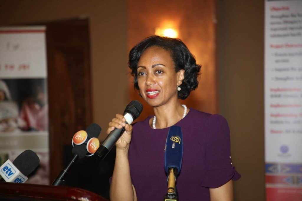 Her Excellency, Dr. Lia Tadesse, speaking the launch.