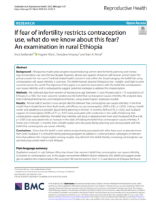 Screenshot of the first page of the journal article, "If fear of infertility restricts contraception use, what do we know about this fear? An examination in rural Ethiopia"