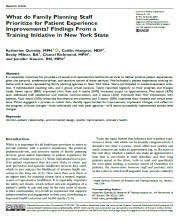 Front page of the journal article, "What do Family Planning Staff Prioritize for Patient Experience Improvements? Findings From a Training Initiative in New York State in Journal of Patient Experience"