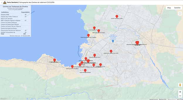 Map showing Cholera Treatment Centers in Haiti