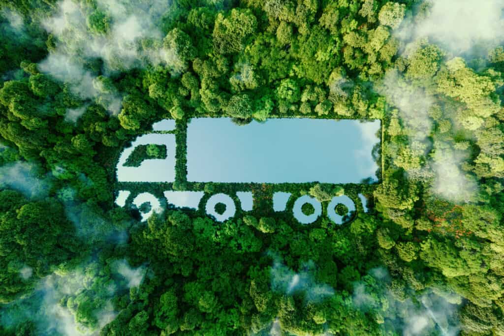 a truck-shaped lake in the midst of a forest
