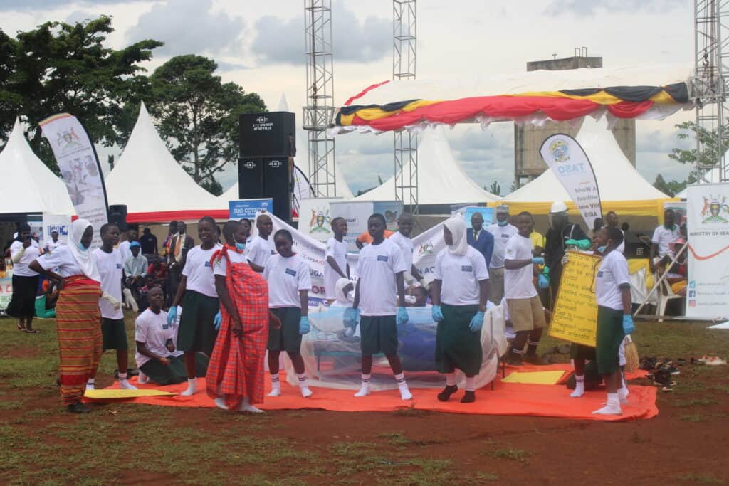 Students perform a skit on Malaria in pregnancy drivers and prevention, during the commemoration of Malaria Day Commenration event.