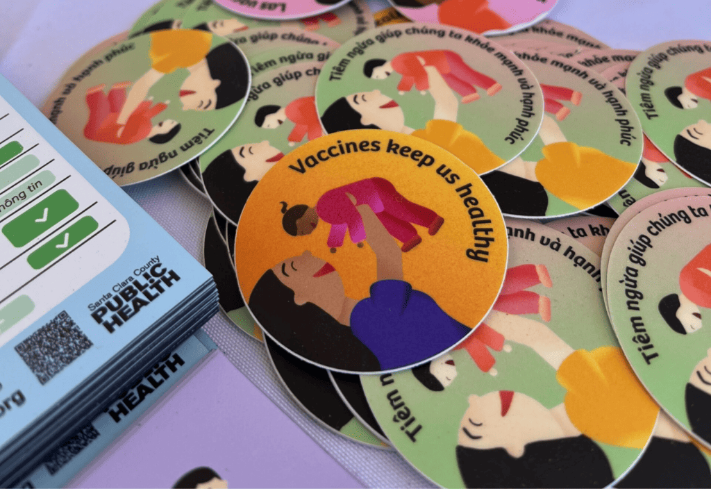 Stickers promoting childhood vaccinations