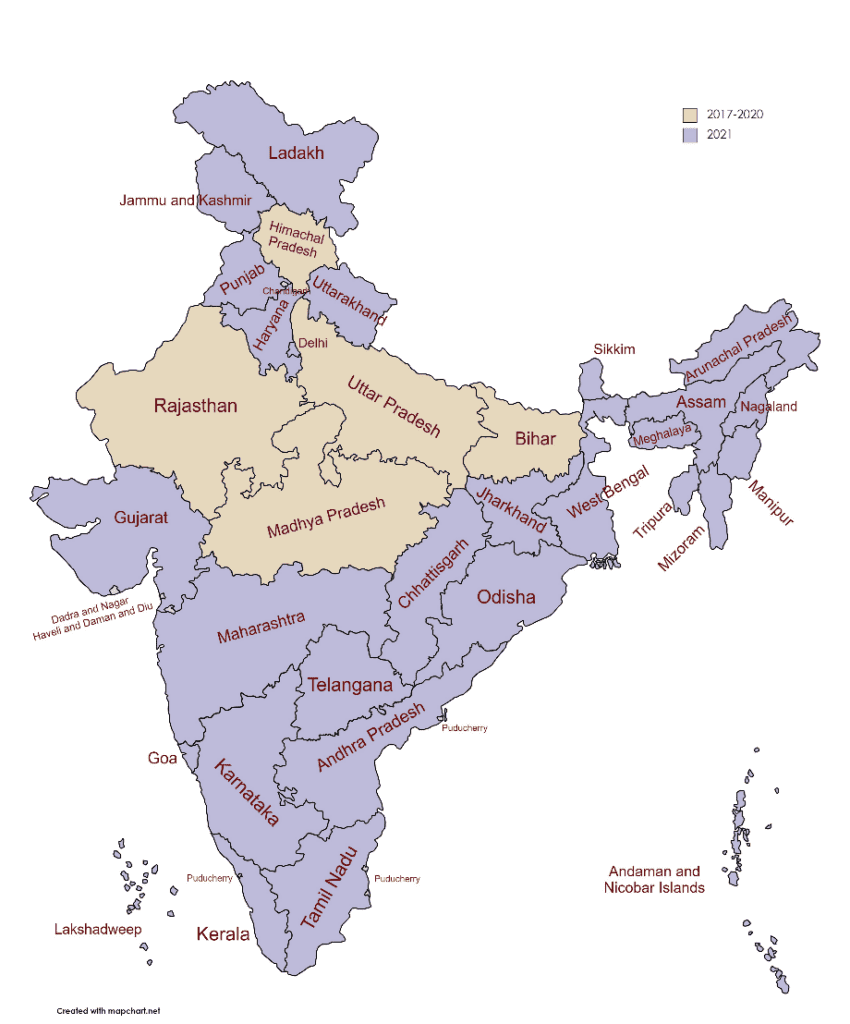 Map of PCV expansion phases in India between 2017-2021