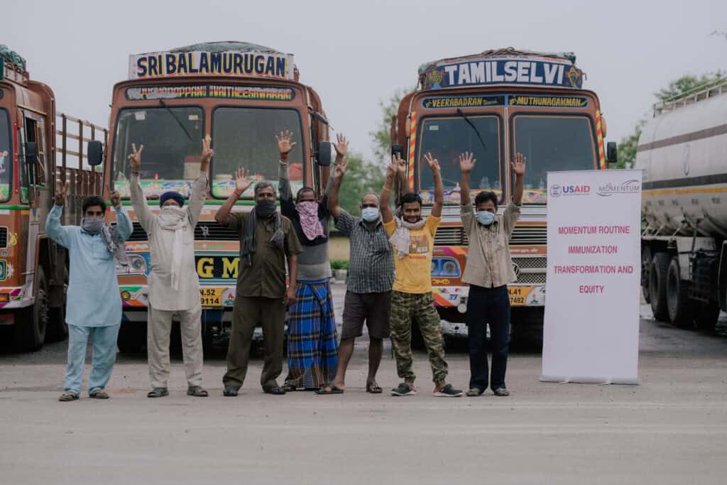 Truckers in India vaccinated through project efforts. Credit: MOMENTUM Routine Immunization Transformation and Equity